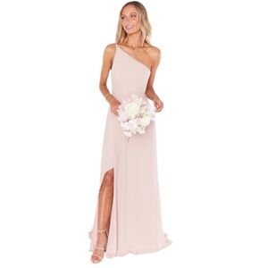 Show Me Your MuMu Shannon One Shoulder Bridesmaid Dress in Dusty Blush Crisp